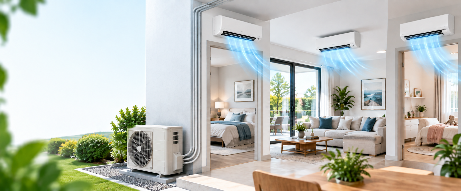 Multi head split air conditioning with several indoor units installed in a Melbourne home